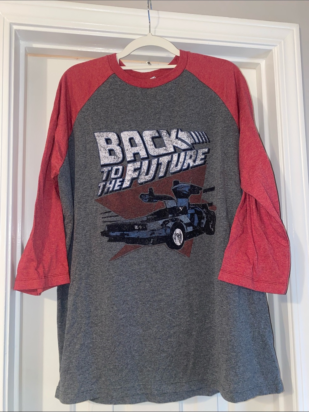 Back to the Future Raglan Long Sleeve Tee - Gray & Red